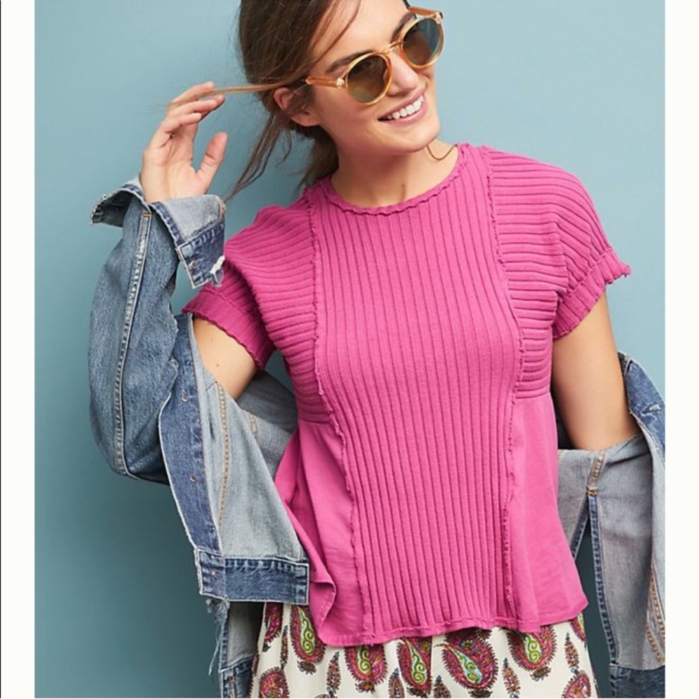 Anthropologie Maeve Sontag Knit Pullover Sweater in Pink